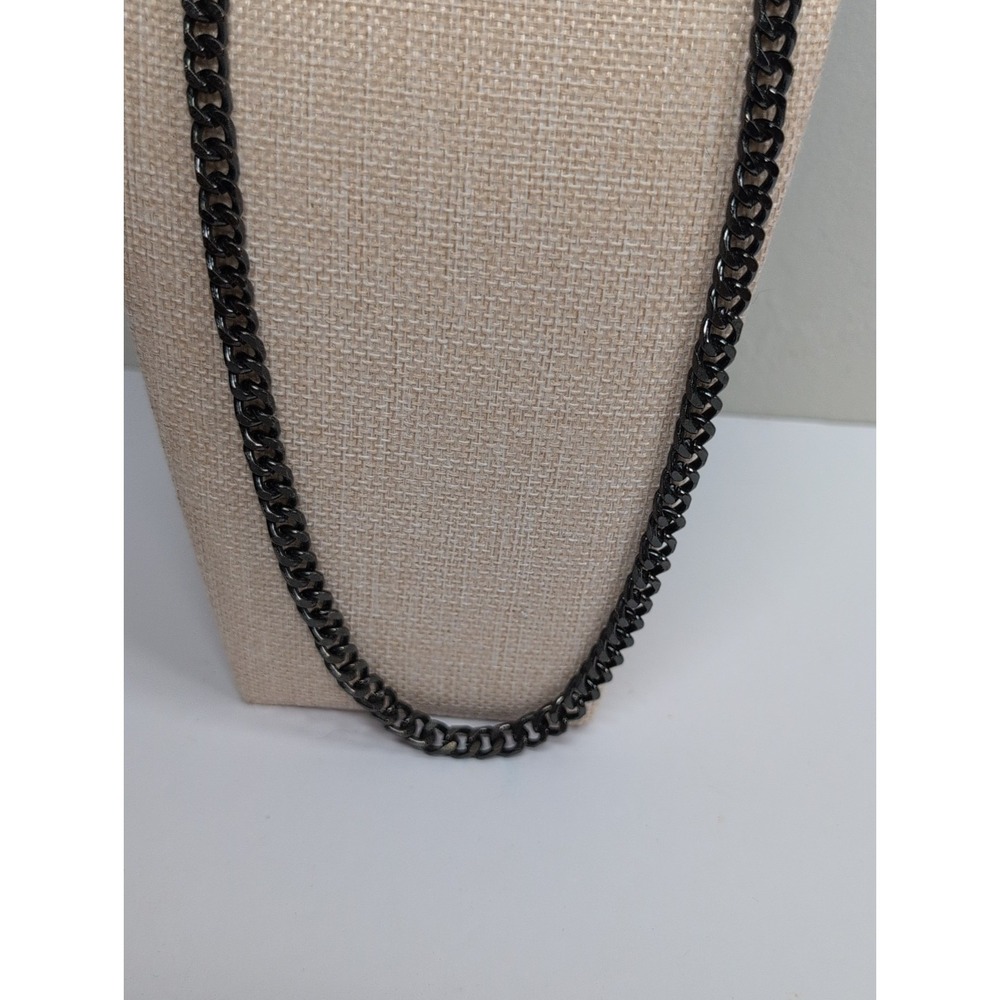Mens Chain Black Tone Curb Cuban Link Necklace - Picture 4 of 5
